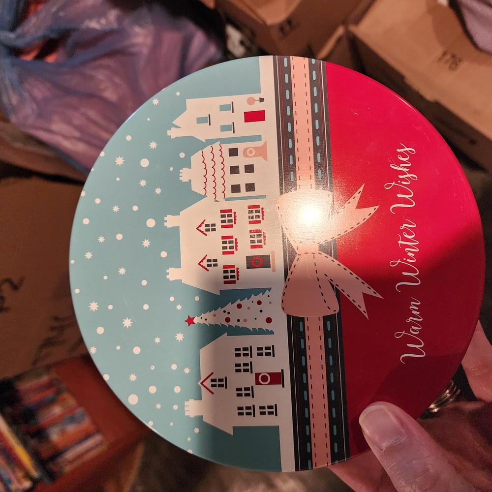 Holiday Decorative Tin with Red and Blue Design